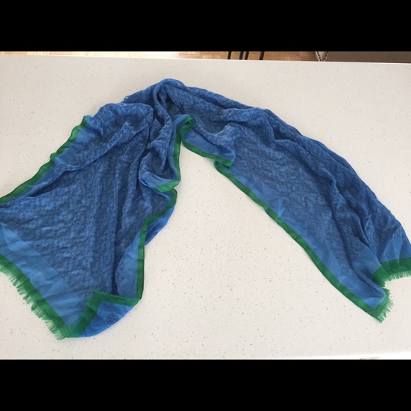 Tory Burch blue green scarf linen